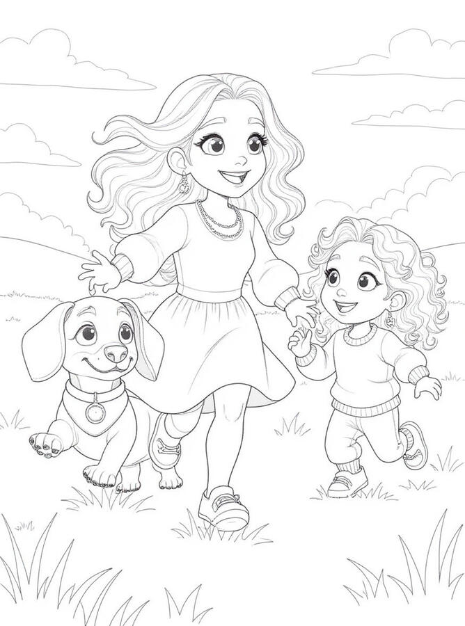 Trio In Field Coloring Page Trio In Field Coloring Page